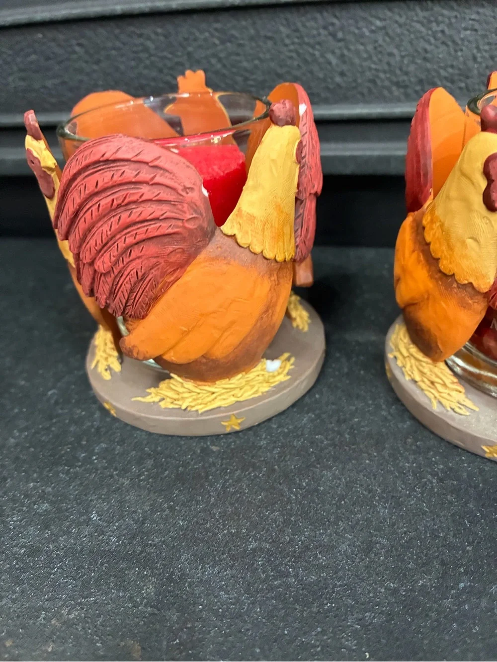 Yankee Candle Rooster Chicken Ceramic Votive Candle Holder Farmhouse Lot of 2